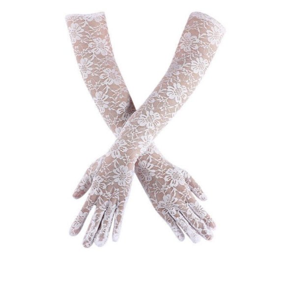 Women’s long floral lace wedding white gloves. Tea Party Communion Bridal - Picture 2 of 4